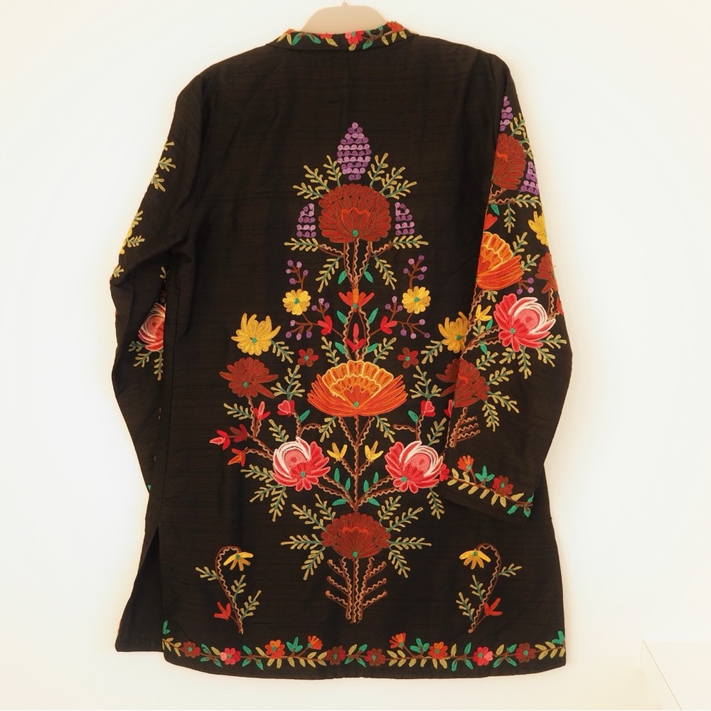 TravelSmith Silk Floral Embroidered Duster Jacket Women’s Size M boho folk rich - Picture 4 of 9
